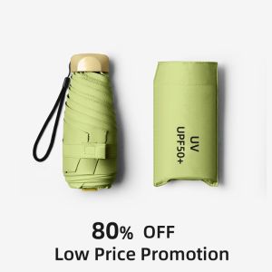80% Off Mini UV Umbrella Small Pocket Travel Rain Parasol Vinyl Folding Sun Shade Umbrella UPF50+ Portable Capsule Umbrellas 우산