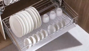 2in1 Drawer Pull Out Kitchen Basket Organizer 304 Stainless Steel Pull Out Dish Rack for Cabinet
