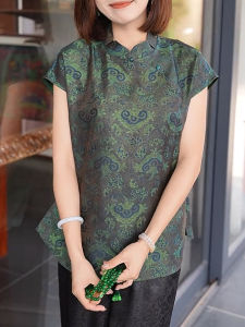 QINGNAER | Oversized Luxurious Green Floral Top