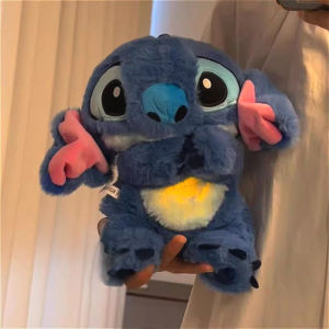 Cute Soothing Anime Stitch Sleep Toys for Kids Baby Calming Anxiety Relief Breathing Bear Toy Sleep Buddy Plush Doll with Lights
