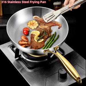 316 Stainless Steel Frying Pan Wok Pan Nonstick Cooking Fried Steak Gas Stove Pot Induction General Saucepan Kitchen Cookware