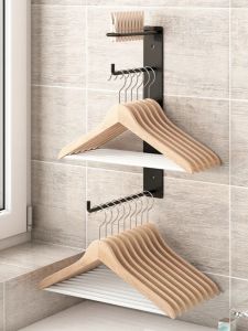 No-Drill Wall-Mounted Clothes Hanger Storage Rack Balcony Multi-Functional Organizer for Washing Machine Plastic Storage Shelf
