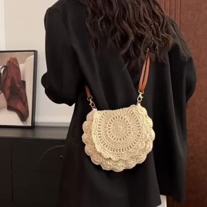 Túi Đeo Chéo Ren Nữ Chất Liệu Cotton Dệt Cói Kiểu Dáng Du Lịch Túi Đi Biển Đa Năng Túi Xách Dạng Xô