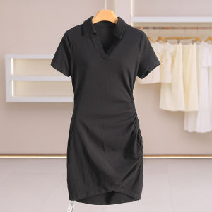 Ruffled Fitted Short Sleeve Plain Dresses