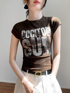 V.C.I | Vintage Retro Letter Print Slim Fit Short Sleeve T-Shirt