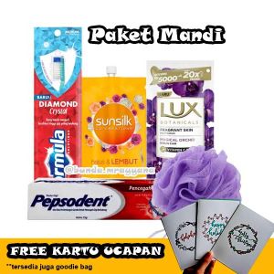 [Bonus Pouch] Paket Mandi Hampers Unik (travel pack) Shampoo Sabun Mandi Pasta Gigi Sikat Gigi Free Shower Puff Perlengkapan renang berenang Lengkap - Bonus Kantung Tas Anti Air