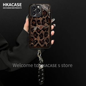 Creative Leopard Print Heart iPhone Huawei Honor VIVO Glass Phone Case Womens Cute Luxury Style Compatible with Multiple Models
