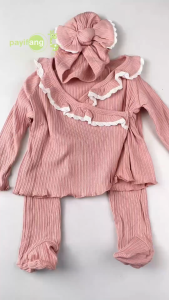 PAYI BABY-3PCS Newborn Clothes Baby Girls Long sleeve Knit Cardigan Tops Coat + Wrap feet Pants +Hat