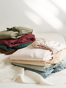 Minimalist Pure Color All Cotton Washed Cotton Fitted Sheet Comfortable Pure Cotton Bed Sheets Twin Coverlet 1.8M Mattress Cover 1.5