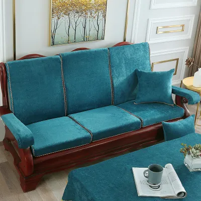 Thickened Hard Sponge Wooden Sofa Pad Traditional Chinese Style Removable Cover Anti-slip for Redwood Sofa Zipped Full Enclosed