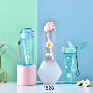 BOTOL MINUM FLIP COVER BUNGA DAISY TRANSPARANT 600 ML - BOTOL MINUM PLASTIK HX-955