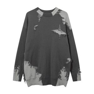 American Retro Preppy Style Crew Neck Pullover Sweater Male Fall and Winter Stylish Contrast Color Burr Splicing Knitwear Outwear