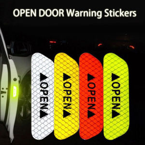 4pcs/Set Car Door Stickers Universal Tape Safety Warning Mark OPEN High Reflective Tape Auto Driving Safety Reflective Strips