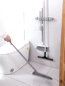 Wall Mounted Mop Broom Holder with Hooks Broom Storage Rack 5 Hooks 4 Clips Bathroom Hanger