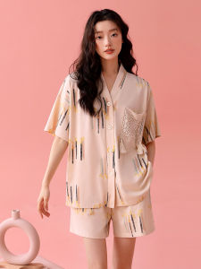 Cooling Cotton Sweet Short Sleeve Shorts Pajama Set Large Size