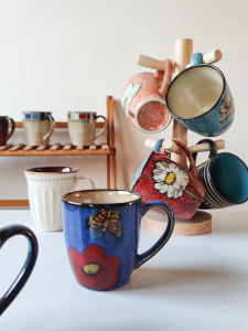 Retro Hand-Painted Ceramic Mugs Creative Home Office Water Cups Breakfast Tea Cups Single-Ear Handle Design for Adults