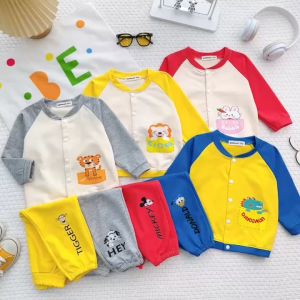 Set Bộ Quần Áo Trẻ Em Dài Tay Cotton Da Cá NATUCO Mặc Thu Đông Cho Bé 8-27Kg Mềm Mịn Thoáng Khí CB-001