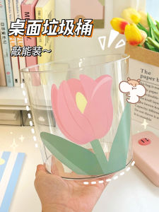 Desktop Transparent Lidless Trash Can Bedroom Study Desk Paper Basket Office Bedroom Waste Bin round Shape Plastic Body
