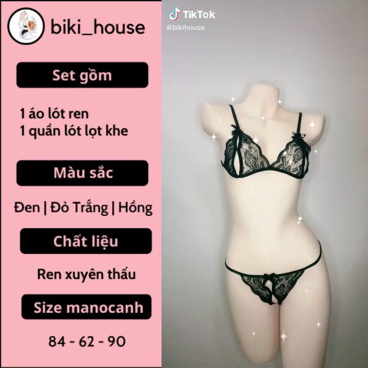 Đồ Lót Sexy 2 Mảnh Ren Quần Lót Lọt Khe Xẻ đáy Set Bralette 4 Màu đen đỏ Hồng Trắng Nội Y Gợi 4661