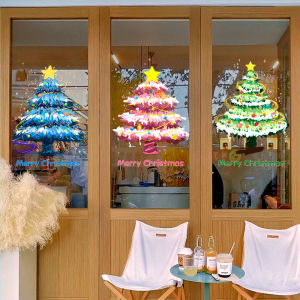 Christmas Decorations Glass Door Stickers Shop Mall Christmas Tree Atmosphere Layout Ins Wind Static Electricity Window Flower Paste