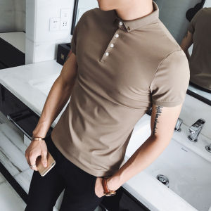 Mens Short Sleeve Polo Shirt Pure Color Slim Fit Fashionable Summer T-Shirt Half Sleeve Clothing Versatile Casual Wear