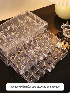 กล่องเก็บเครื่องประดับ 3 ชั้นกล่องเก็บต่างหูคริลิควัสดุอะคริลิคใส / เทา / ชาสีหลายชั้นกันฝุ่น 72 ช่องกล่องเก็บเครื่องประดับ