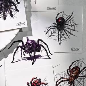 5/8Pcs Realistic Spider Skull Web Temporary Tattoo Stickers Gothic Spiders Decal Halloween Zombie Cosplay Body Face Fake Tattoos