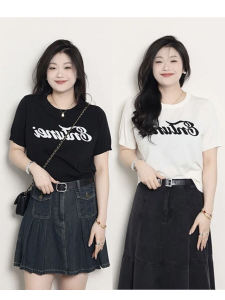 เสื้อสเวตเตอร์ถักแขนสั้นลายตัวอักษรสำหรับผู้หญิงไซส์ใหญ่ ทรงหลวม สวมใส่สบาย ลำลอง ปกโปโล ฤดูร้อน 2024