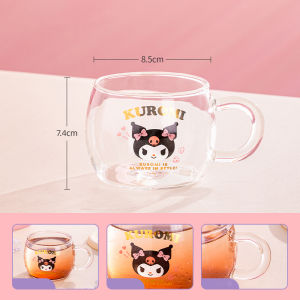 For Sanrio Glass Cups Transparent Coffee＆Milk Mugs Cartoon 400ML Hello kitty Water Cups with Handle Home Breakfast Drinkware