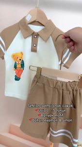 Setelan Anak Laki Laki Kerah Polo Motif Beruang