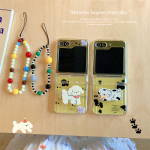 Cute Cartoon Dog Stand Style Magnetic Absorption Middle Axis Flip Cover for Samsung ZFlip7 FE/6/5/4/3 Protective Phone Case