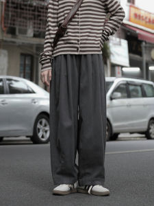 Thickened Casual Wide Leg Pants for Women Fleece Brushed Loose Small Size Pear Shape Body Autumn Style Commute Cotton Trousers