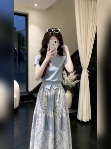 PEIZIXUAN | Stylish and Elegant Blue Long Dress Set for Women
