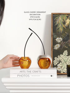 Amber-colored Cherry-shaped Handmade Glass Decorative Item