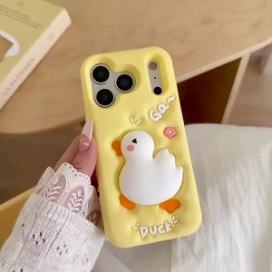 Cute Cartoon Duck Silicone Phone Case For iPhone 17 16 15 14 13 12 Pro Max Squishy Squeeze Slow Rising Fidget Shockproof Cover