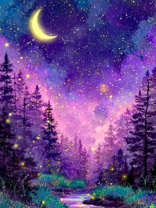 Huacan Full Diamond Painting Galaxy Firefly Forest Stream - Tranh Thêu Đầy Đủ Phong Cảnh Nghệ Thuật Đính Đá Đêm Đầy Sao Phong Cách Hiện Đại