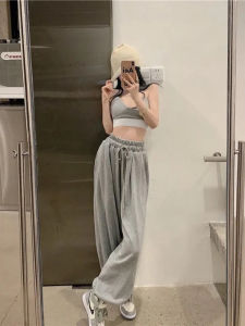 Quần Dài Nữ Cạp Cao Co Giãn Màu Trơn Có Dây Rút Phong Cách Đường Phố Mùa Hè 2022 Quần Dài Nữ Dáng Rộng