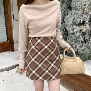 Red Plaid Mini A-Line Skirt High Waist Womens Spring Autumn Winter Slimming Short Skirts Korean Style Frock with Zipper