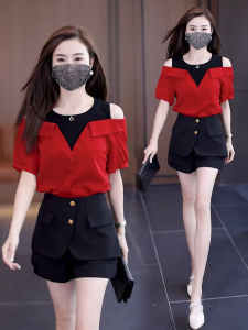 Fashionable Stylish Suit Womens Summer New Arrival Small One Set Fake Two-Piece Tops Wide Leg Shorts Two-piece Set Tide