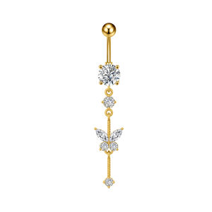 1pc Long Dangled Belly Button Ring 4-Crystals Pendant Belly Piercing Ombligo Body Jewelry 14G Butterfly Heart Navel Rings Women