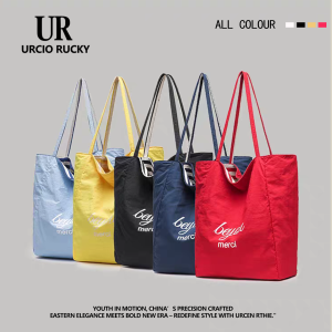 URCIO RUCKY Lazy Canvas Shoulder Bag Women Large Capacity Student Summer New Style Double Strap Foldable Tote Bag Daily Use