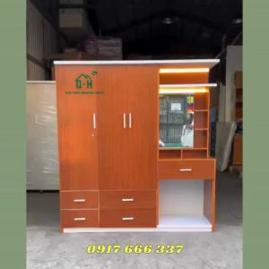 TỦ QUẦN ÁO NHỰA ĐÀI LOAN KÈM BÀN TRANG ĐIỂM ĐÈN LED CÓ GHẾ CAO CẤP - VIDEO THỰC TẾ