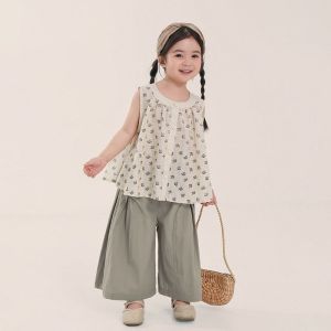 Summer Thin Sleeveless Doll Shirt Childrens Korean Style Cotton Pure Fabric round Neck Basic Packaging Girls Clothing