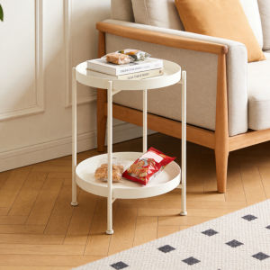 2‑Tier Removable Tray Side Table Iron Round End Table Anti‑Slip Small Sofa Side Coffee Table for Living Room Bedroom Home Decor