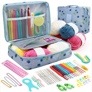 58pcs Crochet Kit Beginners Crochet Hook Set with Yarn Ergonomic Crochet Needles Tools DIY Knitting Accessories