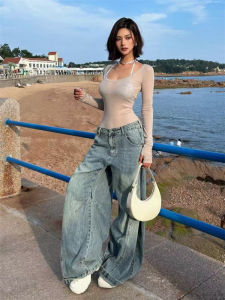 American Retro Street Style Wide Leg Jeans Womens Spring Autumn Loose Slimming Design Tall Extended Banana Pants