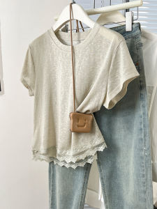 เสื้อยืดแขนสั้นผู้หญิงฤดูร้อน ดีไซน์ลำลอง ทรงหลวม แขนยาวปกติ คอตั้ง เส้นใยเซลลูโลส 63% โพลีเอสเตอร์ 37%