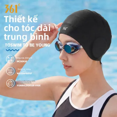 361° | Mũ Bơi Dài Tóc và Đầu Lớn Silicone Chống Thấm Thời Trang Bảo Vệ Tai