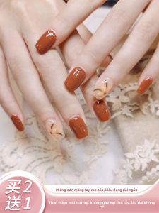 MONLEYTA | Nhựa giả móng tay ngắn thủ công mùa thu đông cao cấp Mô hình móng tay dán Thiết kế hoa Tea Long Island 1215-138