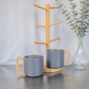 Suumo Mug/Cangkir Kopi Double Layer Anti Panas SUS 304 dengan Gagang dan Tutup